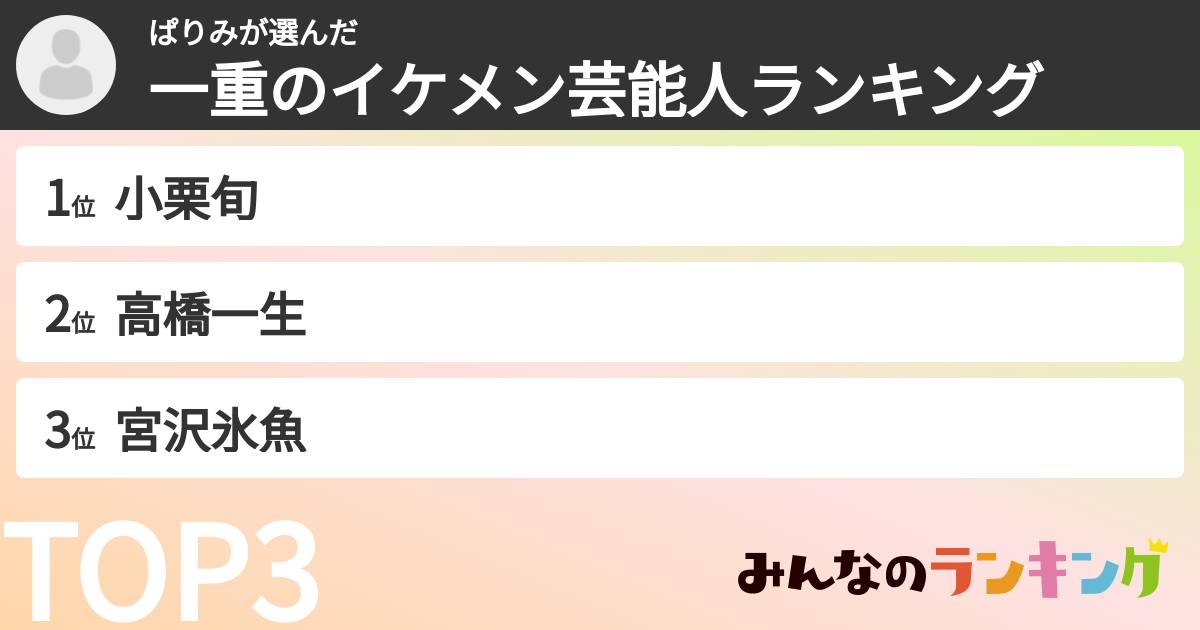 ぱりみさんの「一重のイケメン芸能人ランキング」