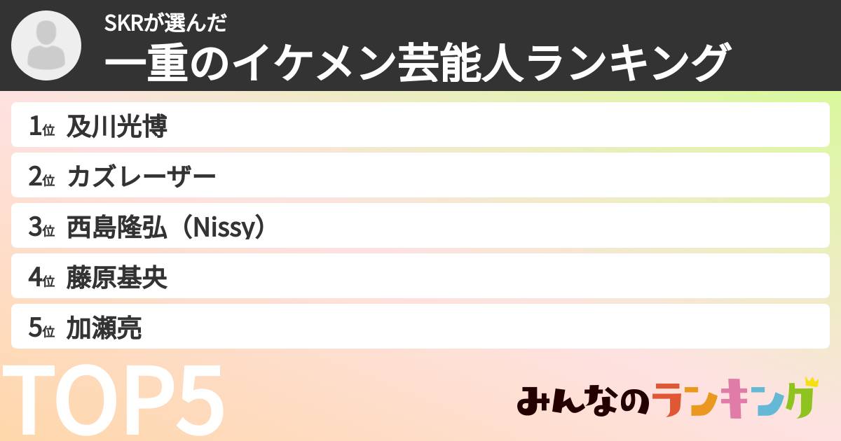 SKRさんの「一重のイケメン芸能人ランキング」