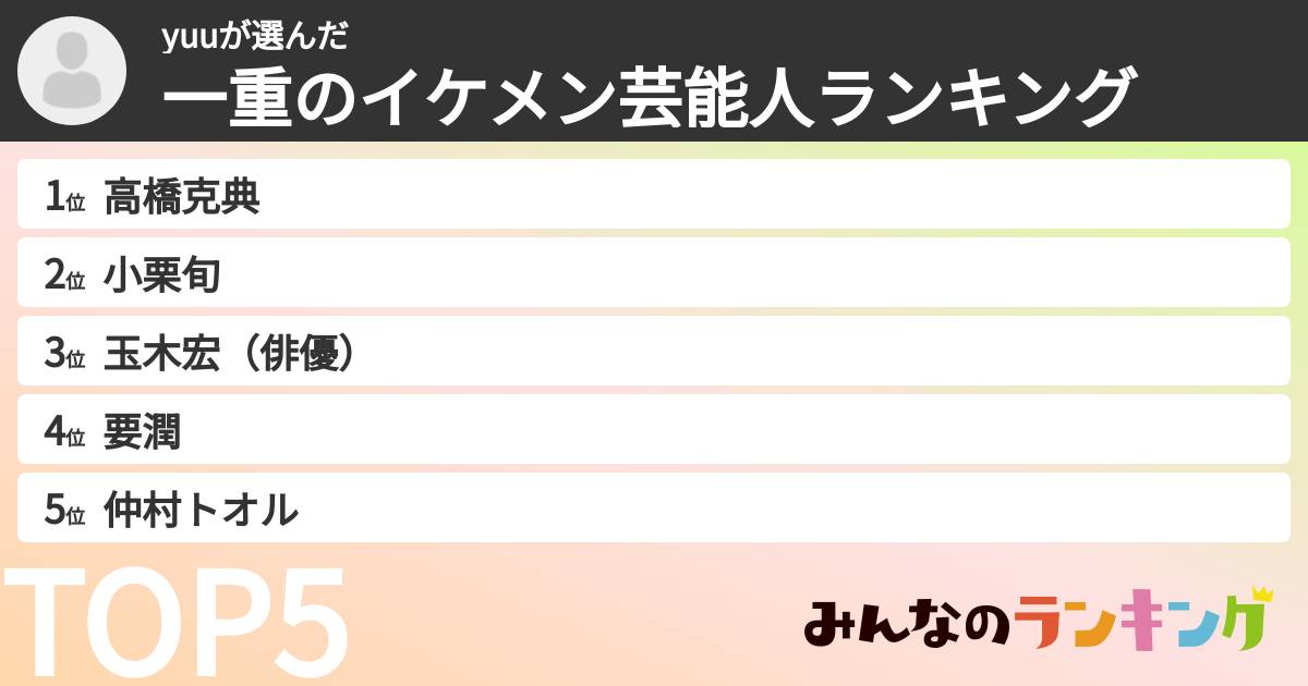 yuuさんの「一重のイケメン芸能人ランキング」
