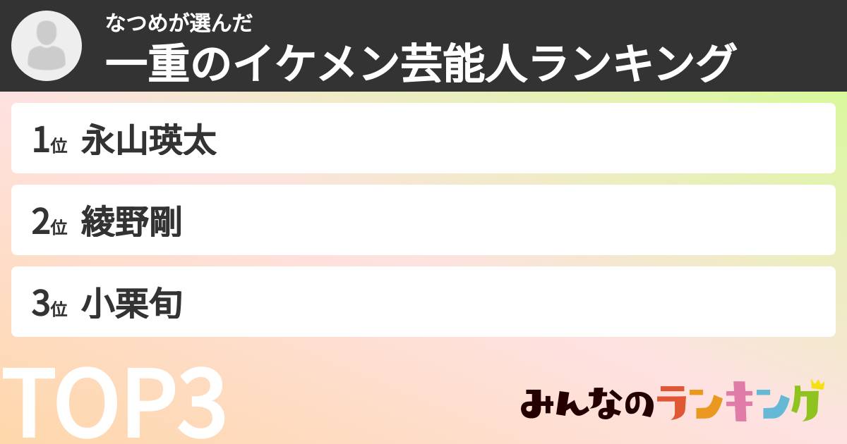 なつめさんの「一重のイケメン芸能人ランキング」