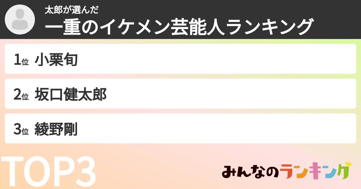 太郎さんの「一重のイケメン芸能人ランキング」