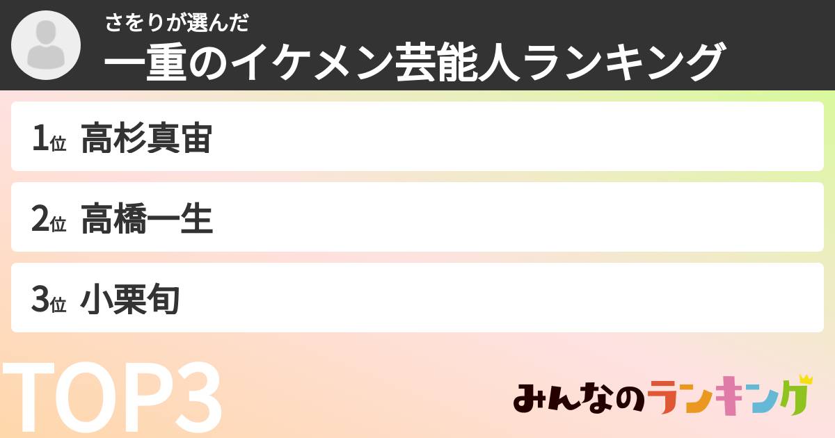 さをりさんの「一重のイケメン芸能人ランキング」