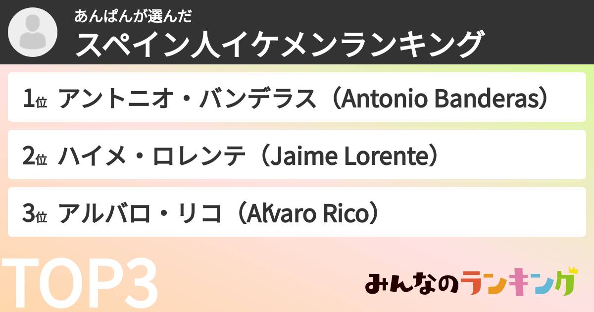 あんぱんさんの「スペイン人イケメンランキング」
