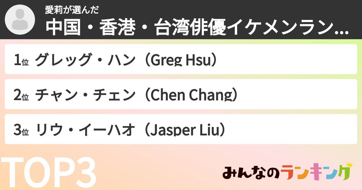 愛莉さんの「中国・香港・台湾俳優イケメンランキング」