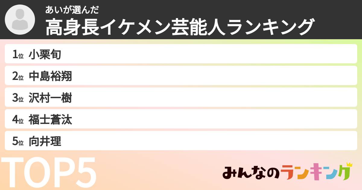 あいさんの「高身長イケメン芸能人ランキング」