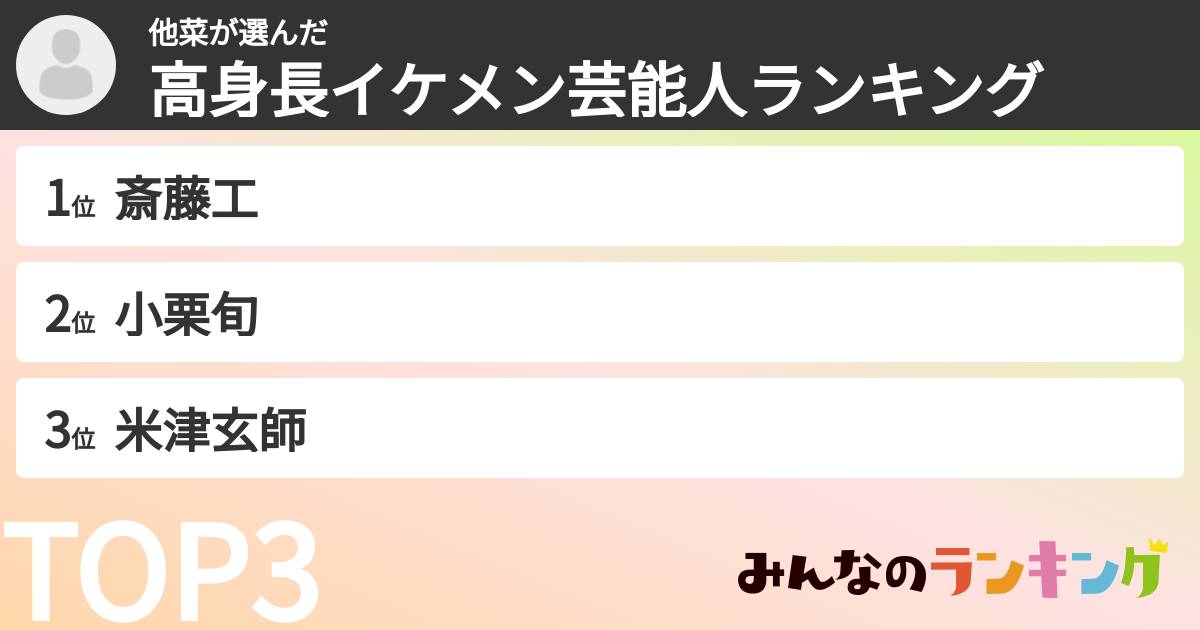 他菜さんの「高身長イケメン芸能人ランキング」
