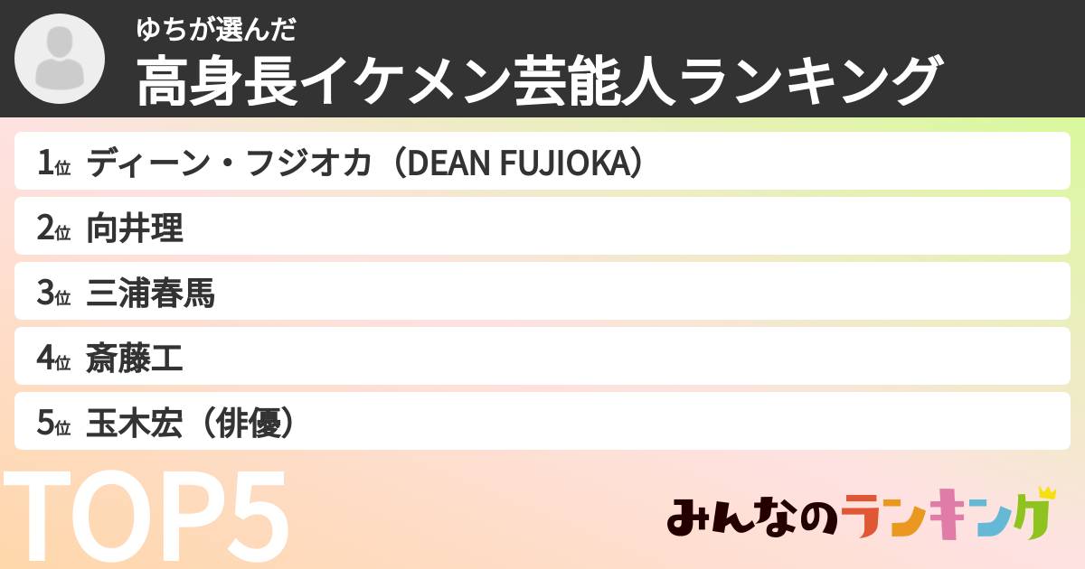 ゆちさんの「高身長イケメン芸能人ランキング」