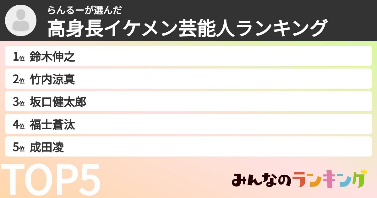 らんるーさんの「高身長イケメン芸能人ランキング」
