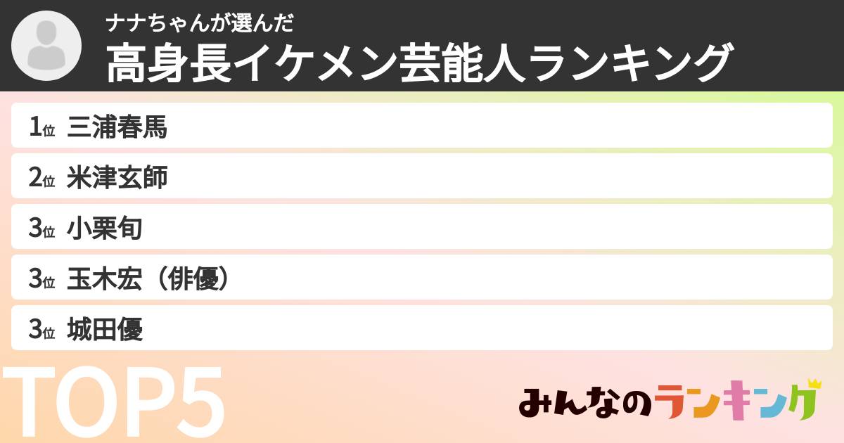 ナナちゃんさんの「高身長イケメン芸能人ランキング」