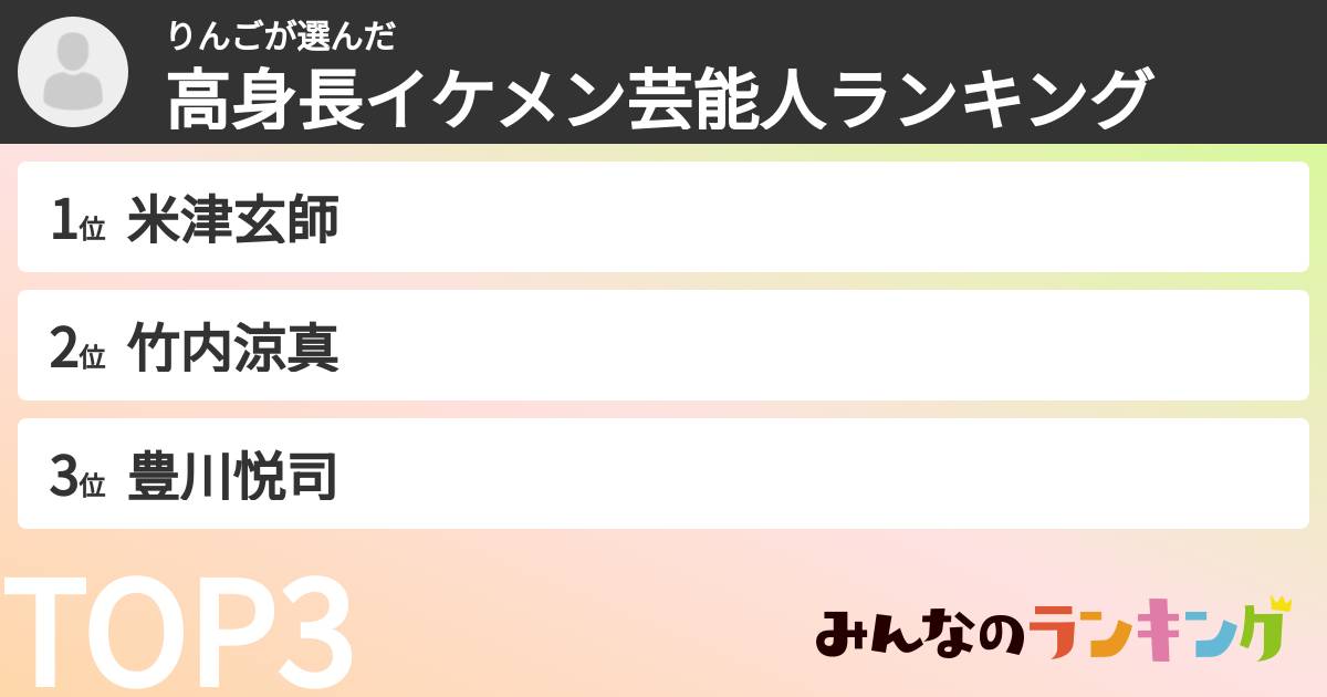 りんごさんの「高身長イケメン芸能人ランキング」