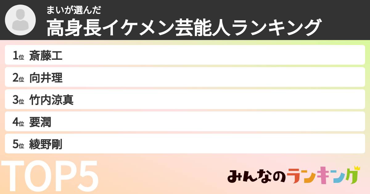 まいさんの「高身長イケメン芸能人ランキング」