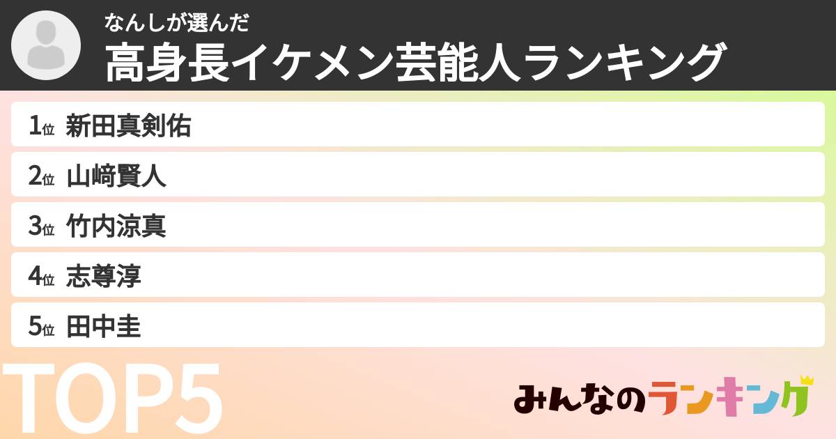 なんしさんの「高身長イケメン芸能人ランキング」