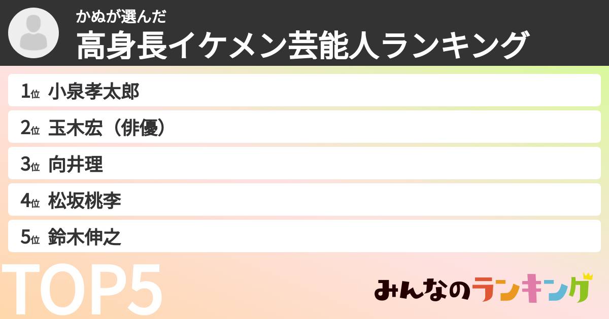 かぬさんの「高身長イケメン芸能人ランキング」