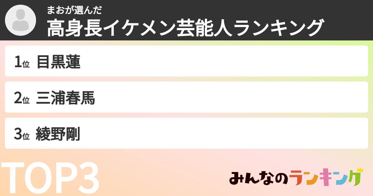まおさんの「高身長イケメン芸能人ランキング」