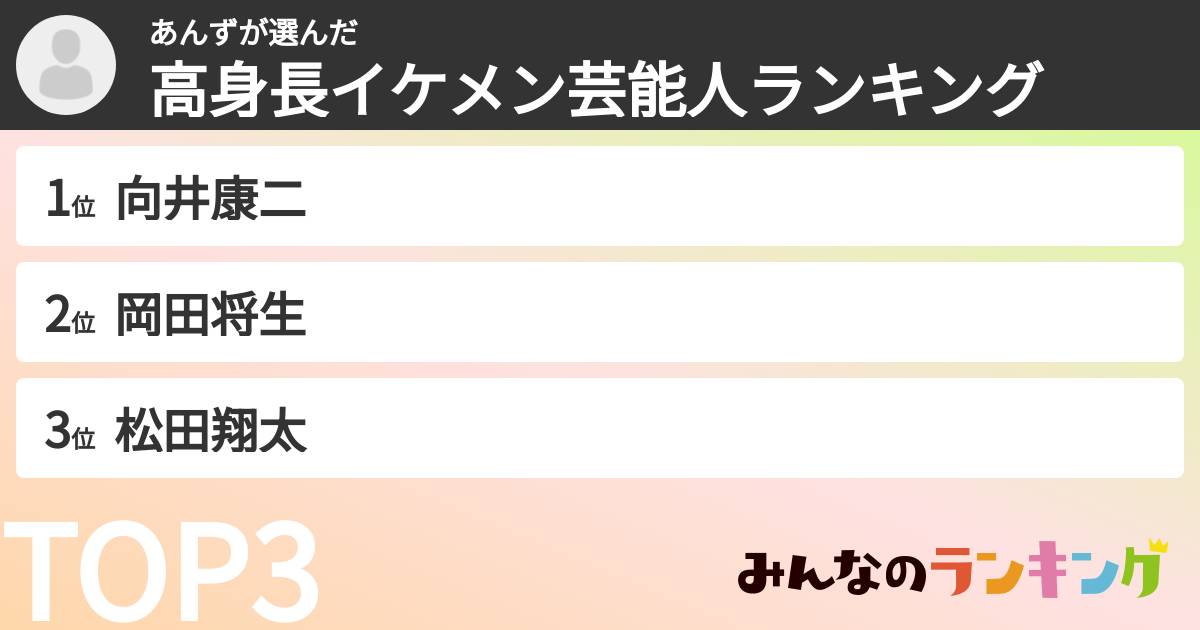 あんずさんの「高身長イケメン芸能人ランキング」