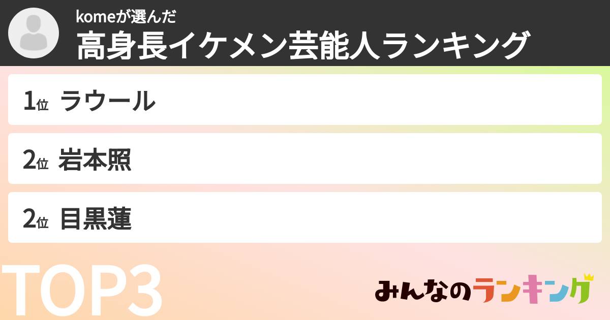 komeさんの「高身長イケメン芸能人ランキング」