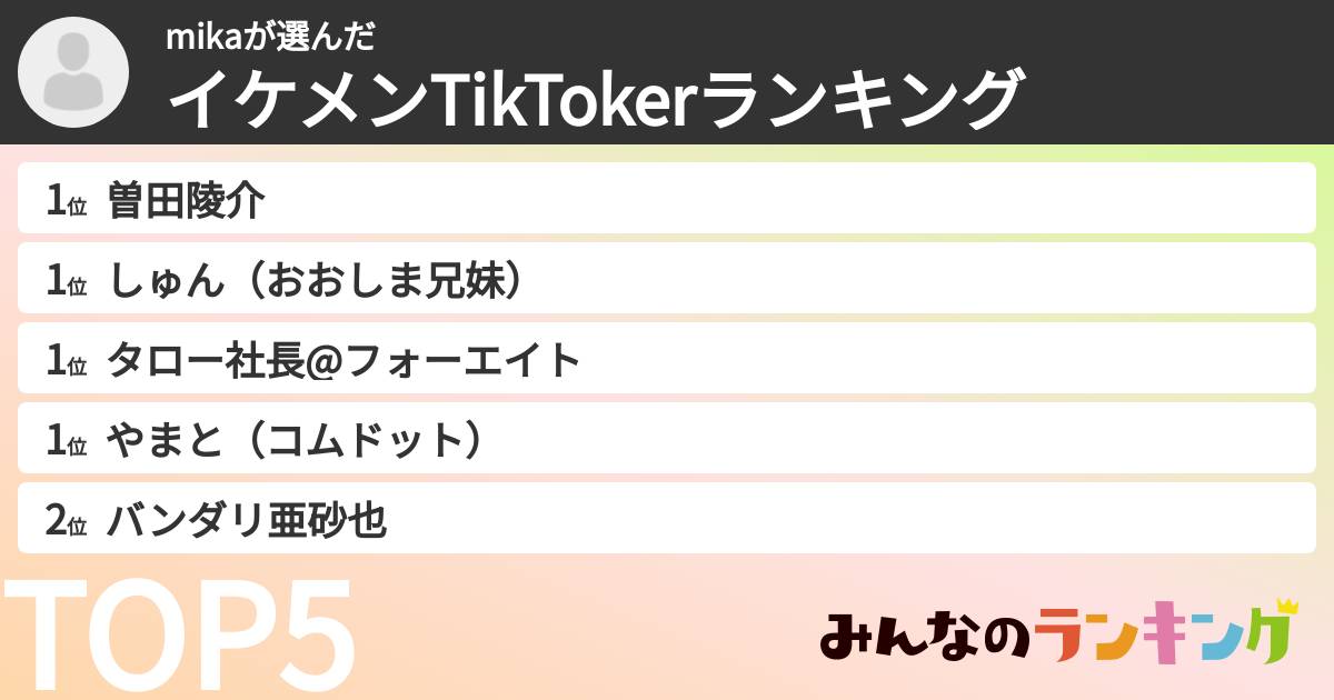 mikaさんの「イケメンTikTokerランキング」