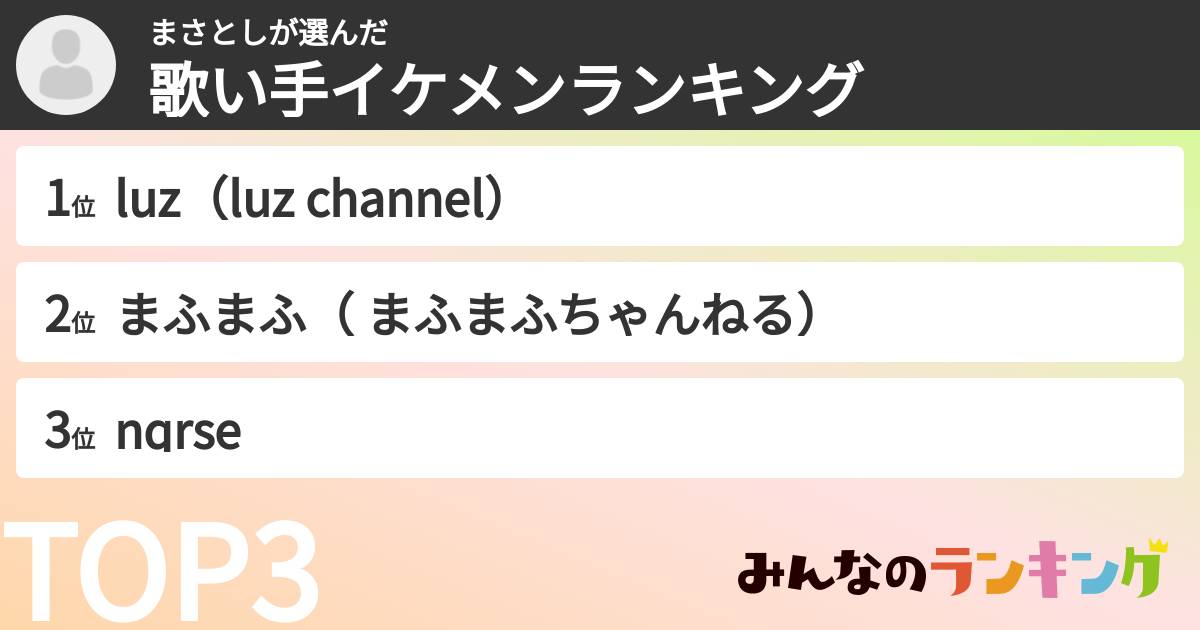 まさとしさんの「歌い手イケメンランキング」