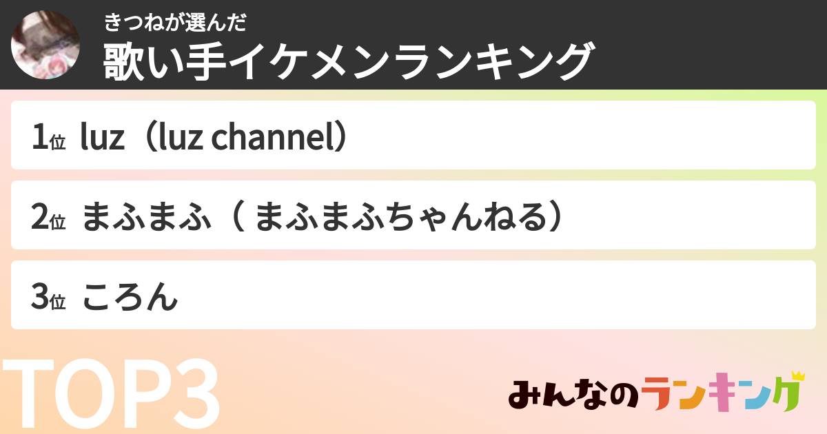 きつねさんの「歌い手イケメンランキング」