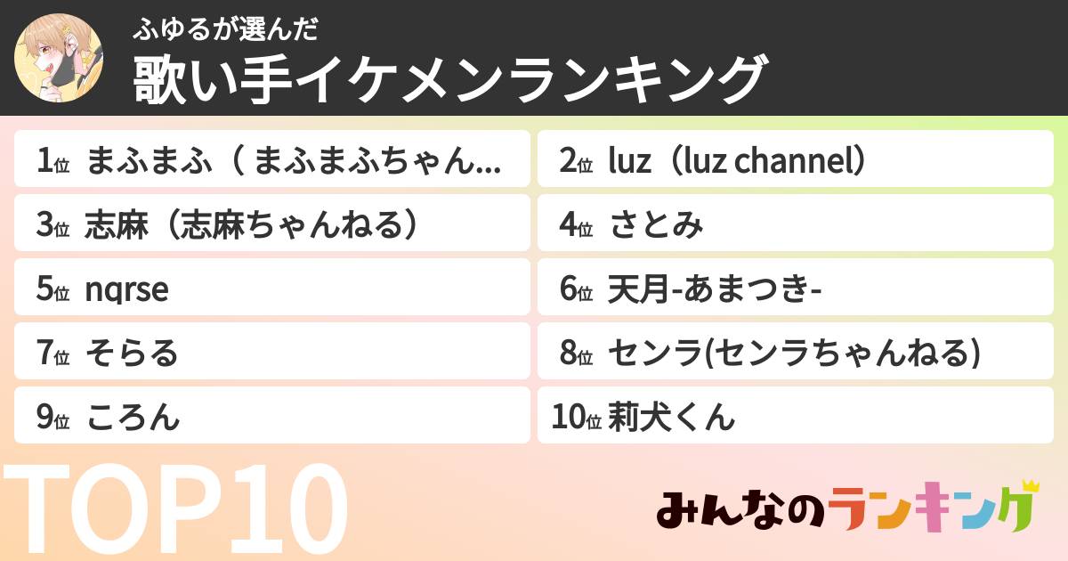 ふゆるさんの「歌い手イケメンランキング」