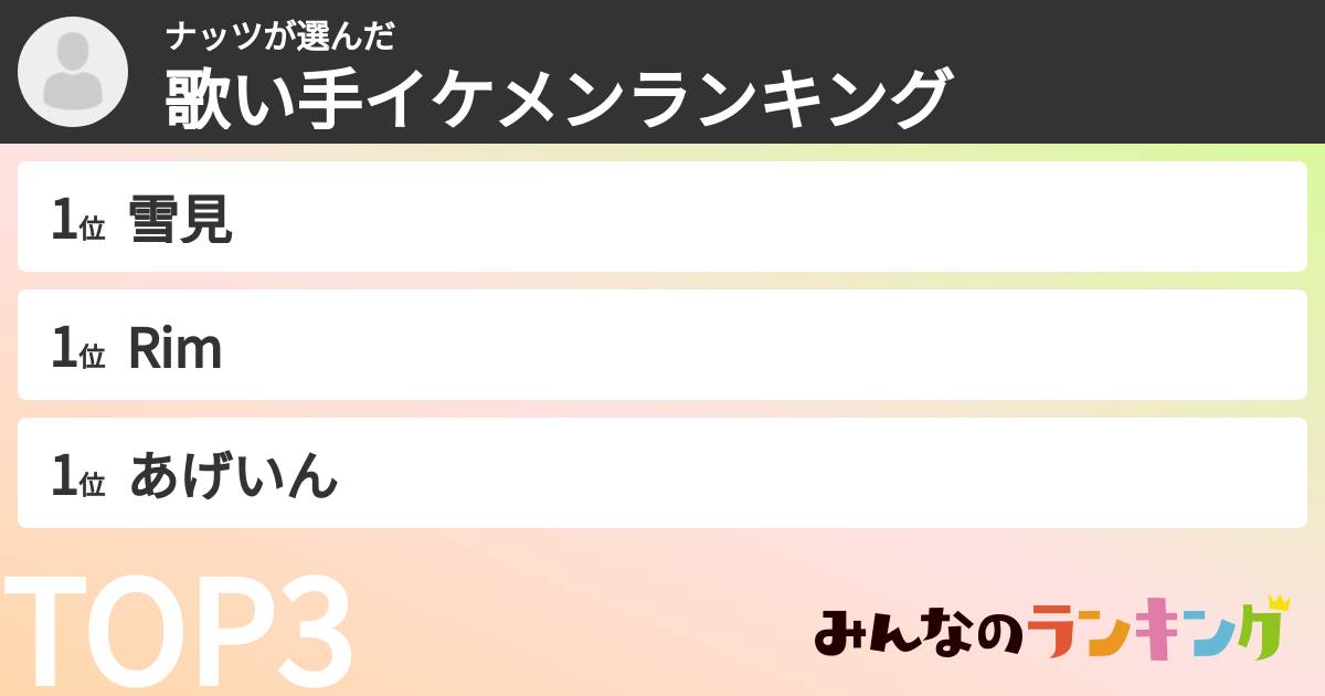 ナッツさんの「歌い手イケメンランキング」