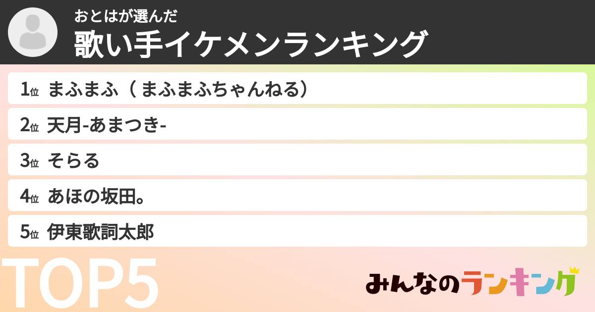 おとはさんの「歌い手イケメンランキング」