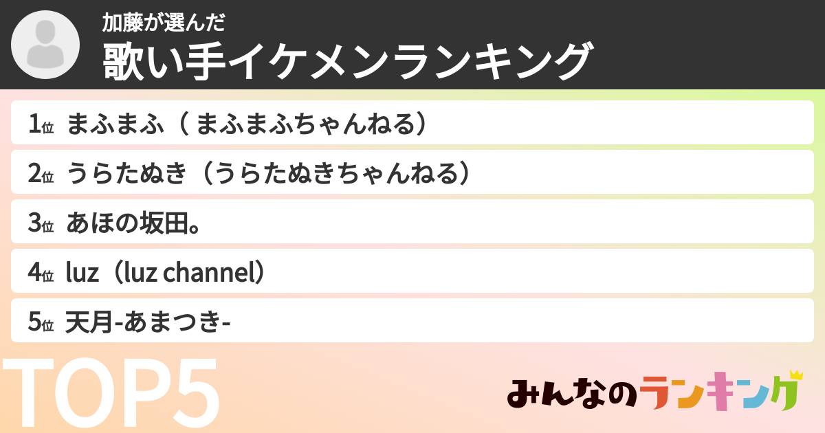 加藤さんの「歌い手イケメンランキング」