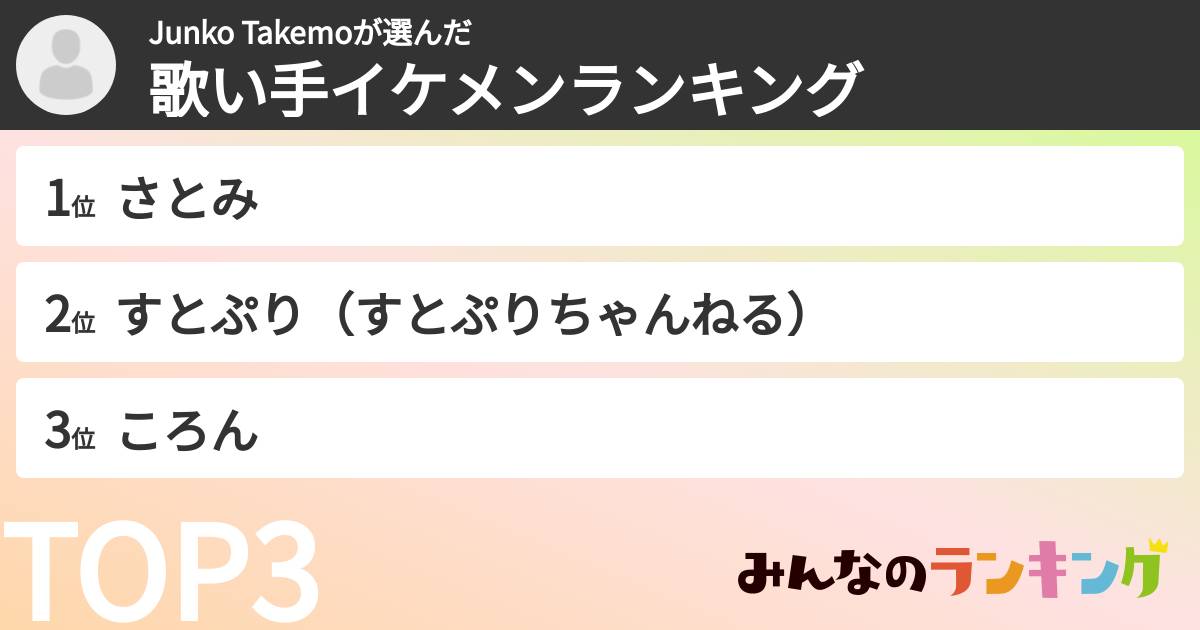 Junko Takemoさんの「歌い手イケメンランキング」