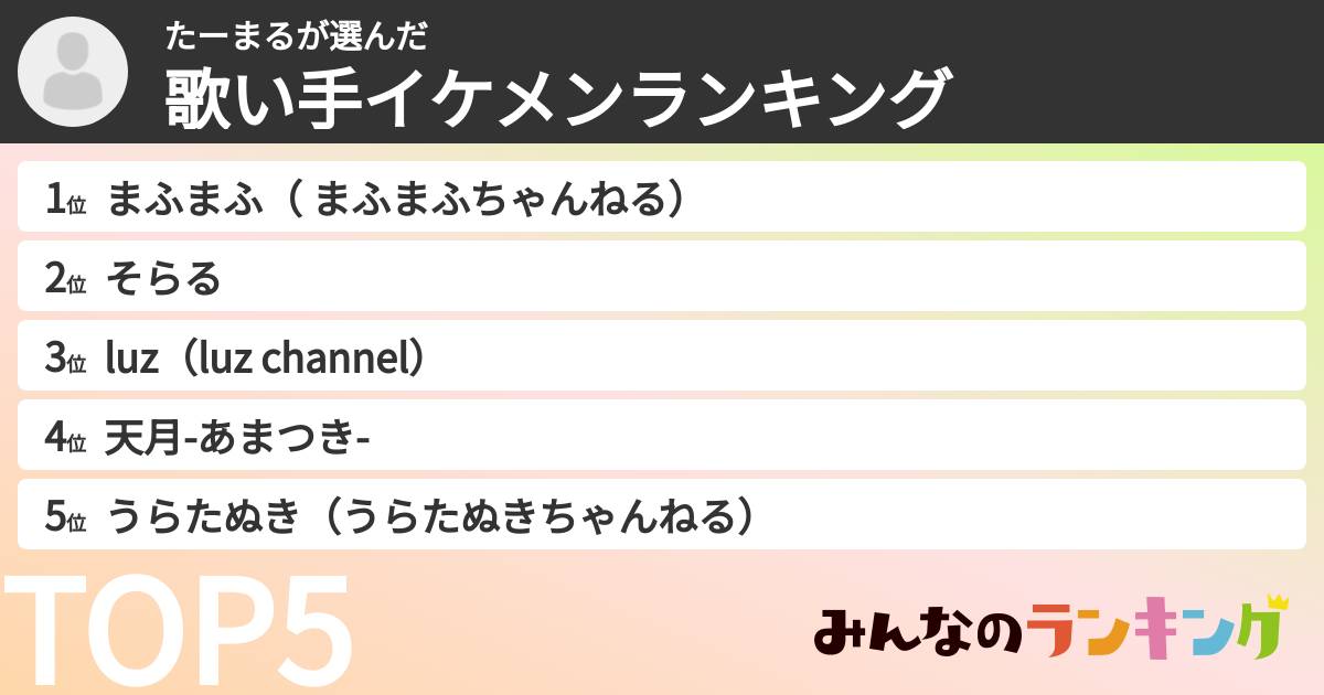 たーまるさんの「歌い手イケメンランキング」