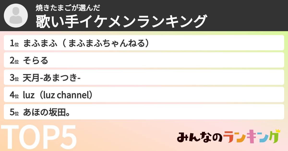 焼きたまごさんの「歌い手イケメンランキング」