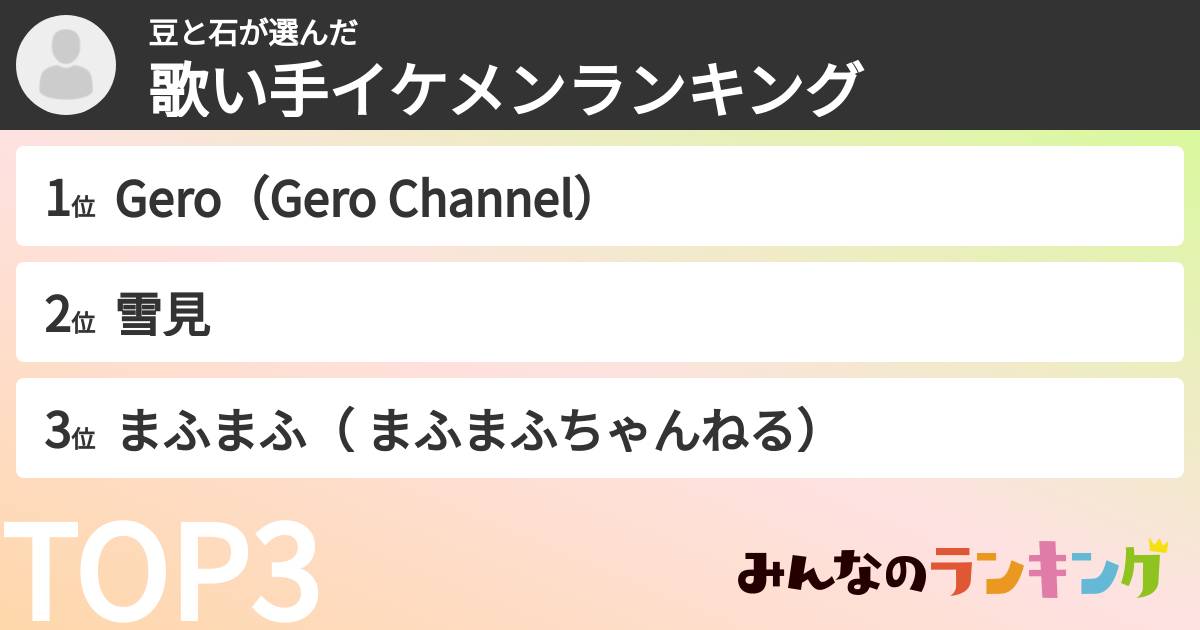 豆と石さんの「歌い手イケメンランキング」