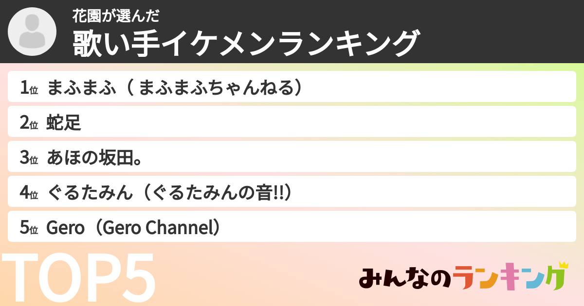 花園さんの「歌い手イケメンランキング」