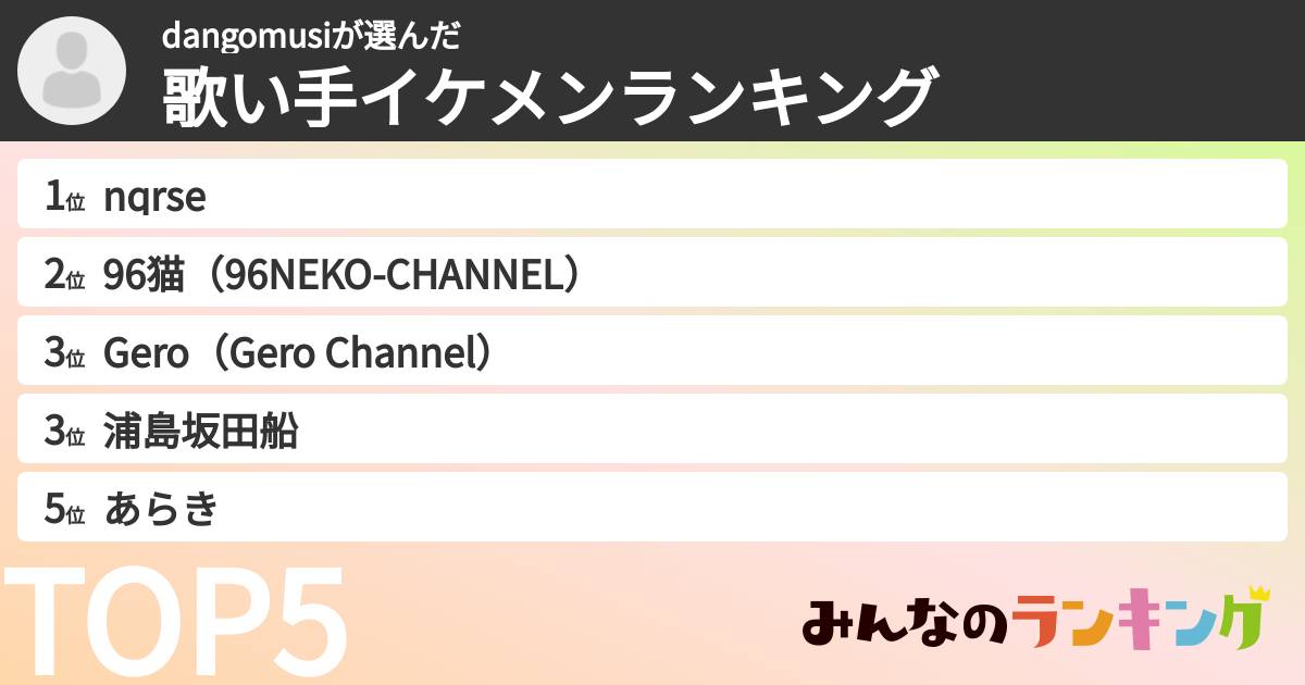 dangomusiさんの「歌い手イケメンランキング」