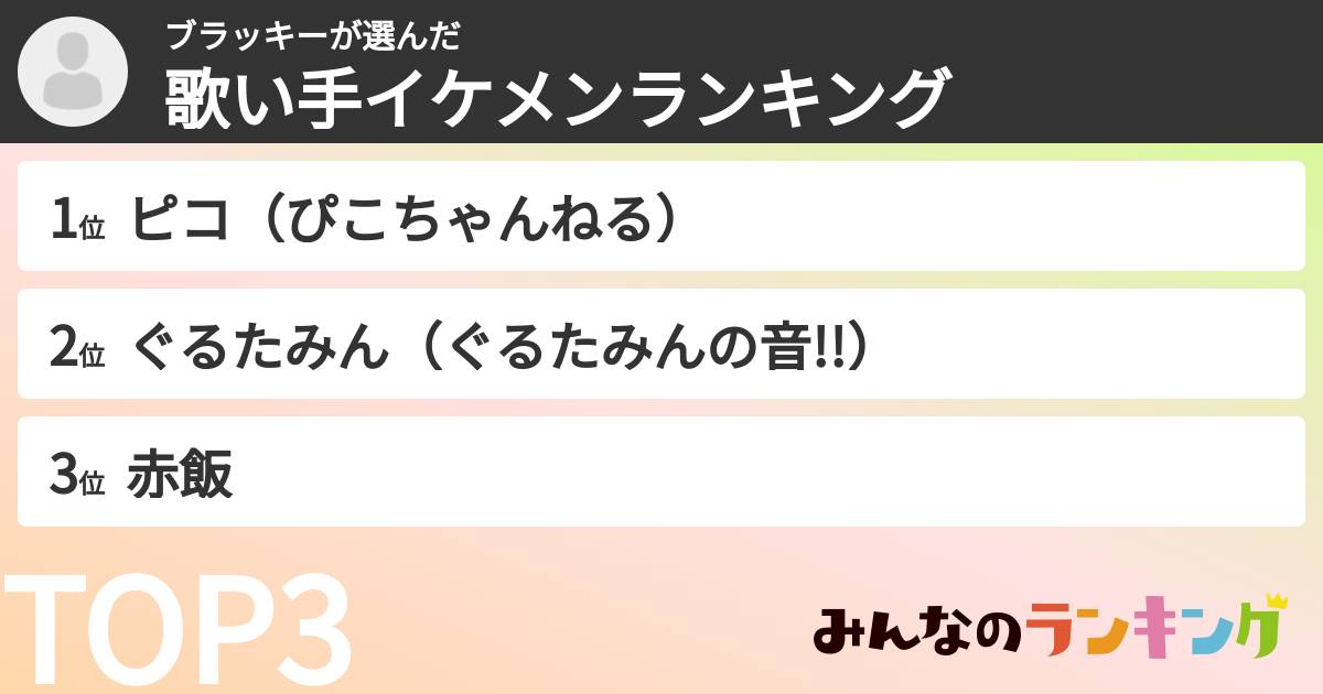 ブラッキーさんの「歌い手イケメンランキング」
