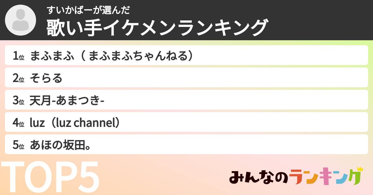 すいかばーさんの「歌い手イケメンランキング」