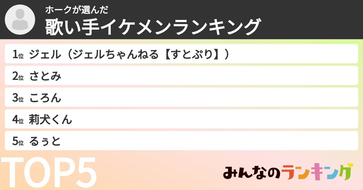 ホークさんの「歌い手イケメンランキング」