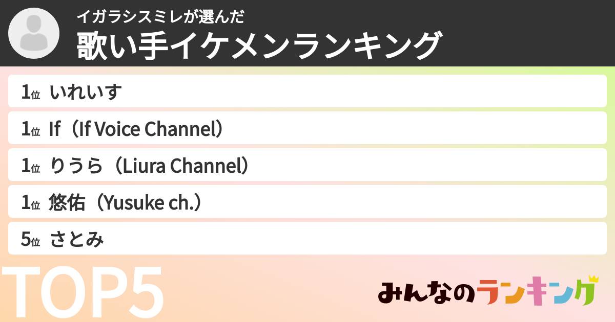 イガラシスミレさんの「歌い手イケメンランキング」