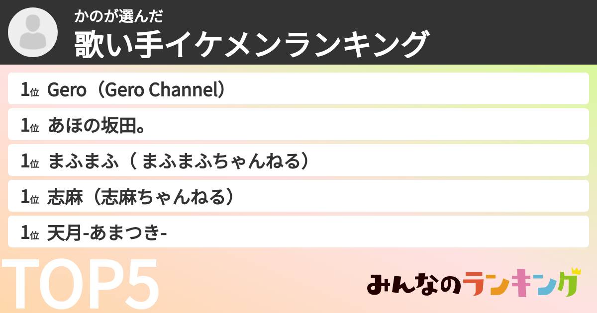 かのさんの「歌い手イケメンランキング」