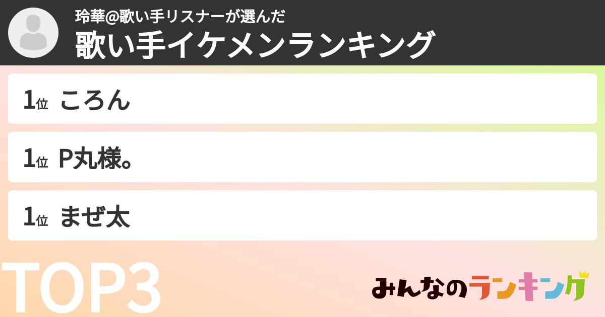 玲華@歌い手リスナーさんの「歌い手イケメンランキング」