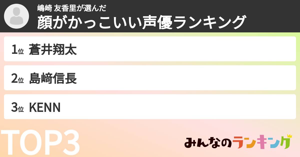 嶋崎 友香里さんの「顔がかっこいい声優ランキング」