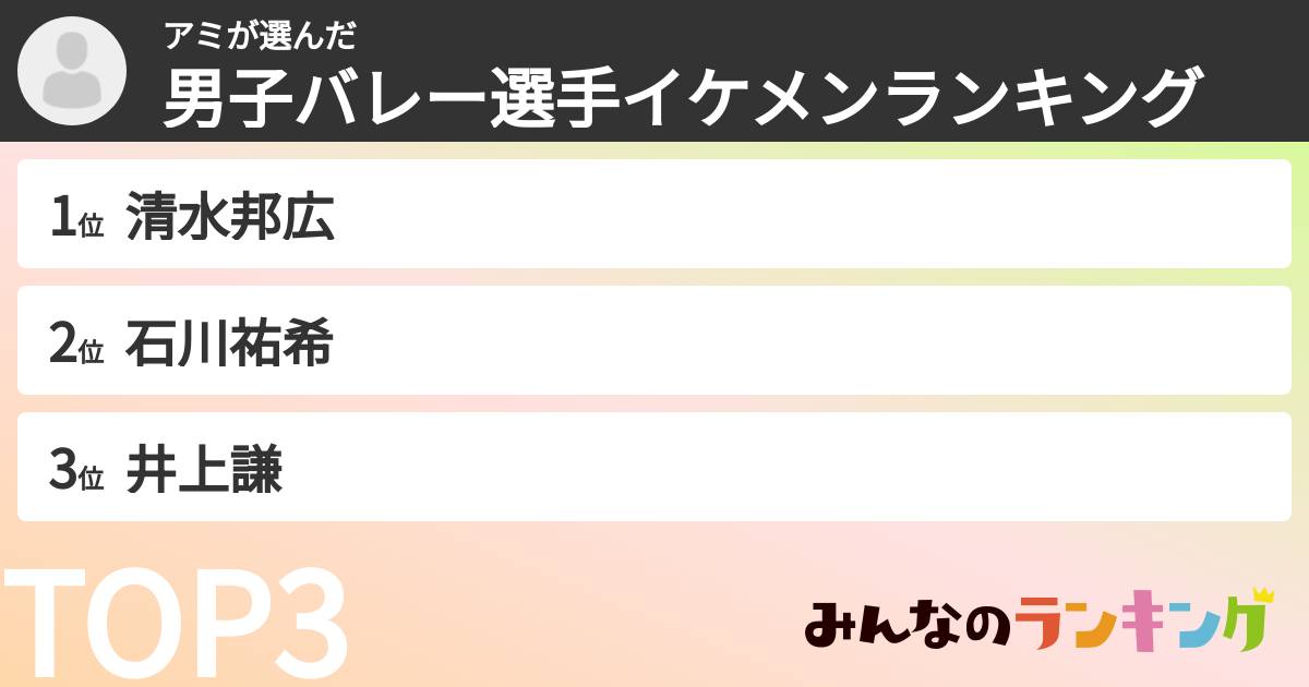 アミさんの「男子バレー選手イケメンランキング」