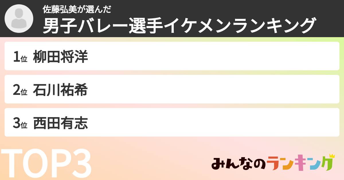佐藤弘美さんの「男子バレー選手イケメンランキング」
