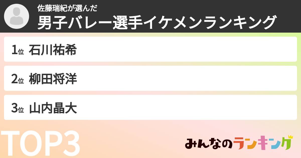 佐藤瑞紀さんの「男子バレー選手イケメンランキング」