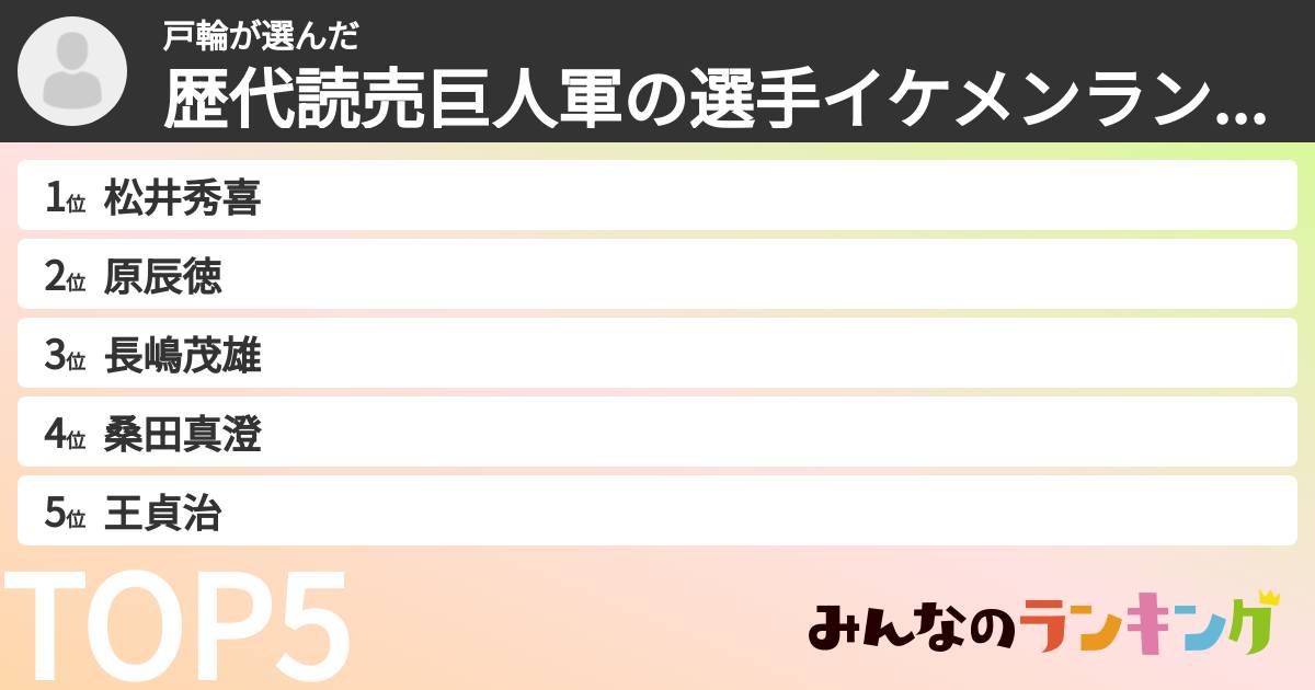 戸輪さんの「歴代読売巨人軍の選手イケメンランキング」