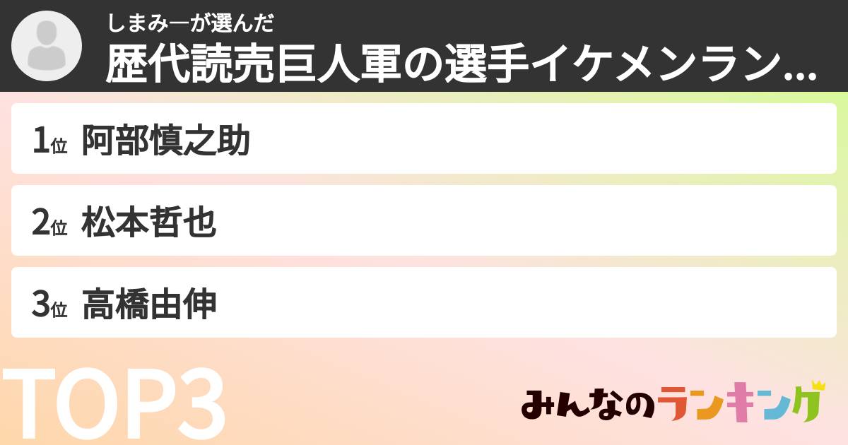 しまみ―さんの「歴代読売巨人軍の選手イケメンランキング」