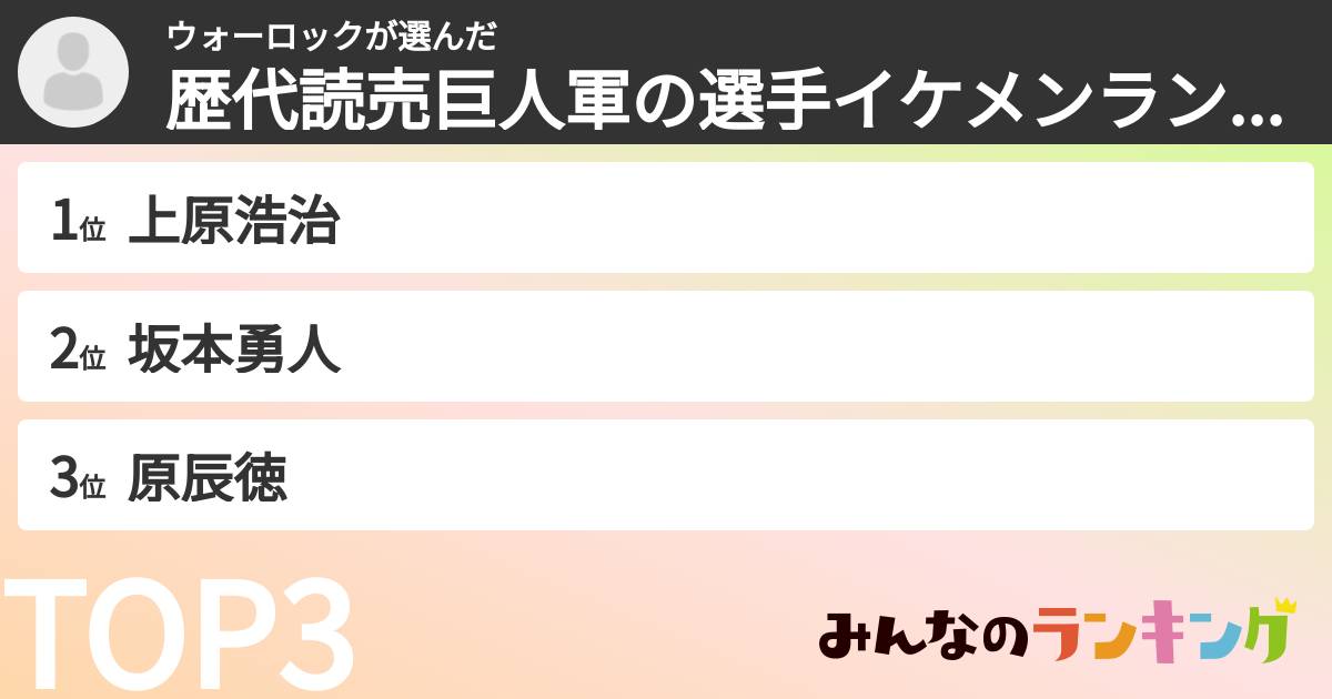 ウォーロックさんの「歴代読売巨人軍の選手イケメンランキング」