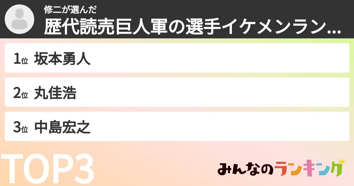 修二さんの「歴代読売巨人軍の選手イケメンランキング」