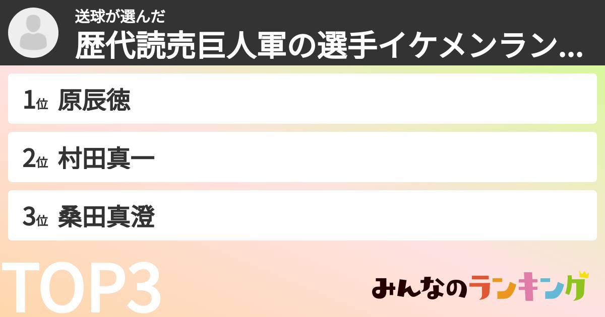 送球さんの「歴代読売巨人軍の選手イケメンランキング」