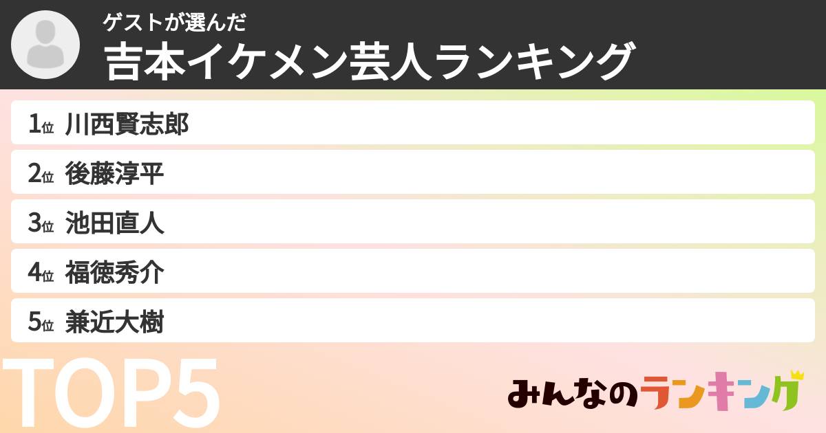 ゲストさんの「吉本イケメン芸人ランキング」