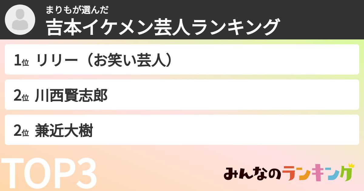 まりもさんの「吉本イケメン芸人ランキング」